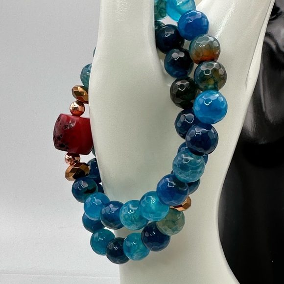 RED CORAL + DRAGON VEINS AGATE NATURAL STONES BRACELET size 7”,8” - Picture 10 of 13